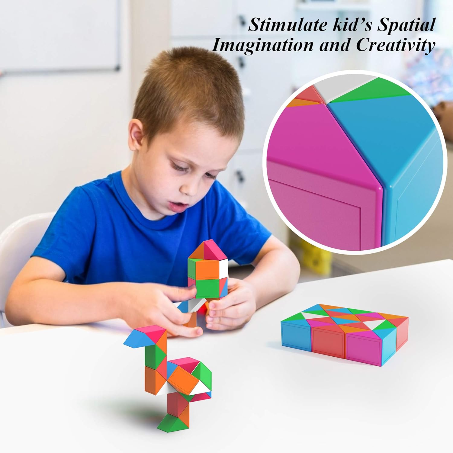 Toys Rainbow Magic Snake with 24 and 36 Block Segments, Magic Snake Cube Twist Puzzle - 3D Puzzles Games Fidget Snake Toy for Kids and Adults - Random Style