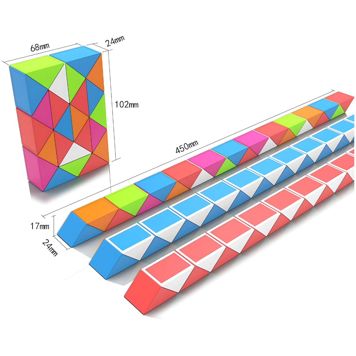 Toys Rainbow Magic Snake with 24 and 36 Block Segments, Magic Snake Cube Twist Puzzle - 3D Puzzles Games Fidget Snake Toy for Kids and Adults - Random Style